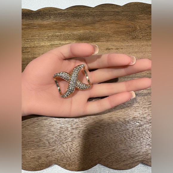 Dazzling Gold Tone X-DesignCrystal Rhinestone Scarf Slide/Ring - Picture 3 of 9